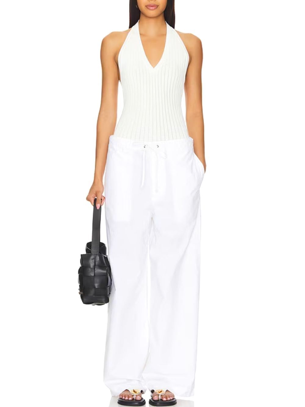 NILI LOTAN Crisp Cotton Poplin Drawstring Waist White Kai Pants Sz M NWT $495!!